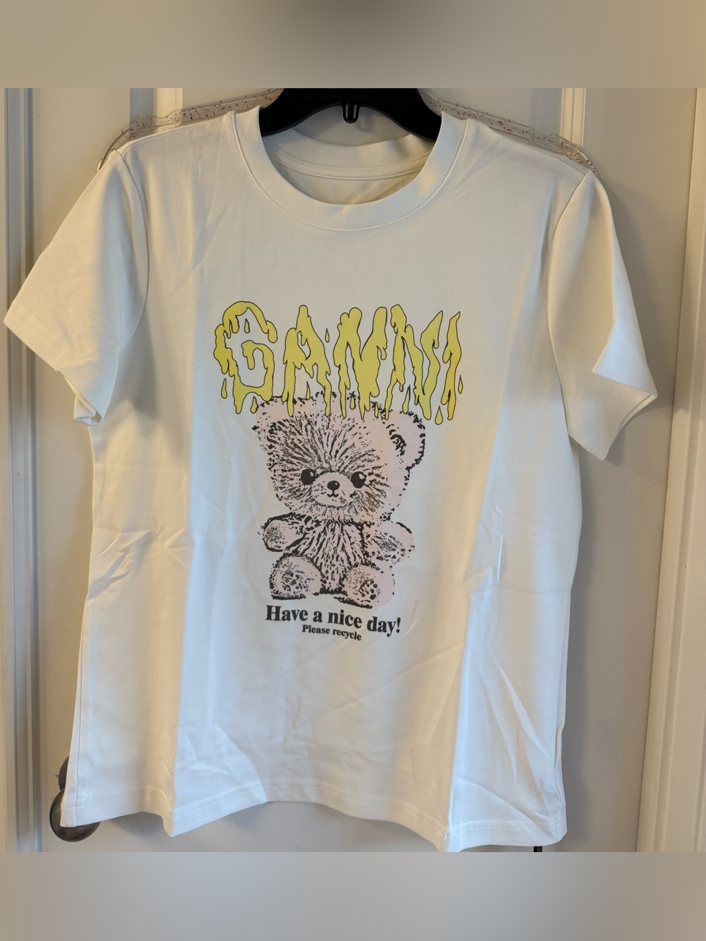 Ganni Bear Tee Tagless with yellow logo
